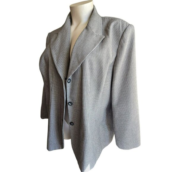 Vintage Houndstooth Womens Blazer Jacket Button Front Black White Size 30 JJ4025 - Picture 3 of 7